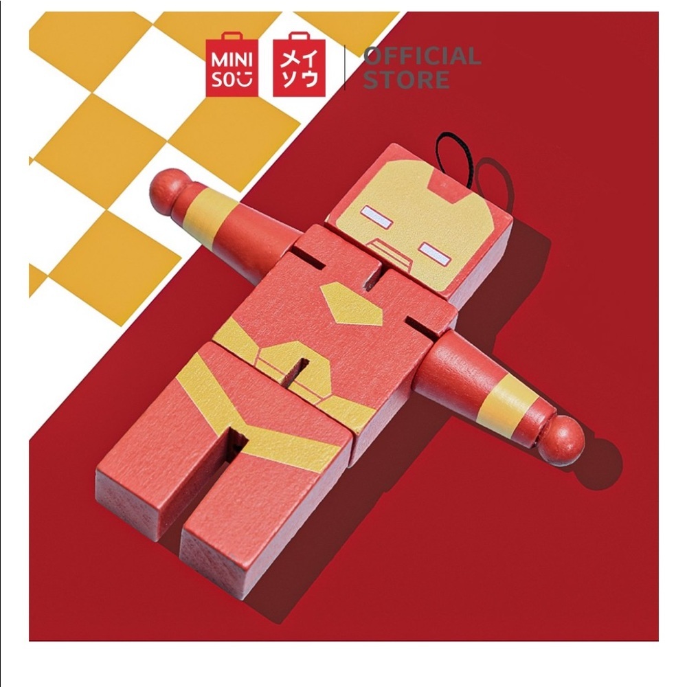 NWT Miniso marvel mini iron man wooden figure cute toy keychain